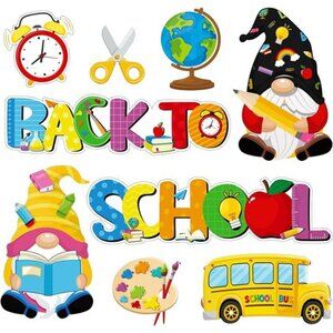 9-Piece Back to School Magnetic Decals - Gnomes, Globe, Fridg , Classroom & more